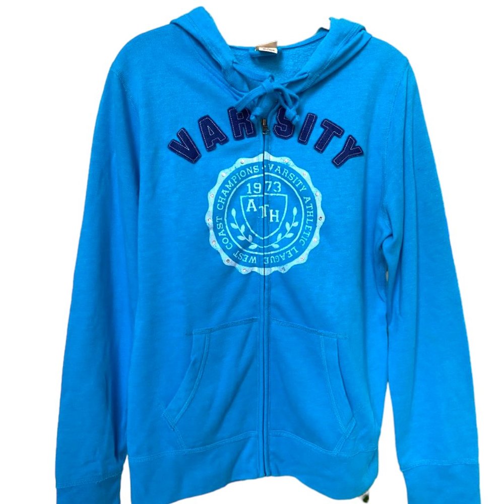 Mossimo Supply Co Blue Full Zip Hoodie Varsity Size L #01